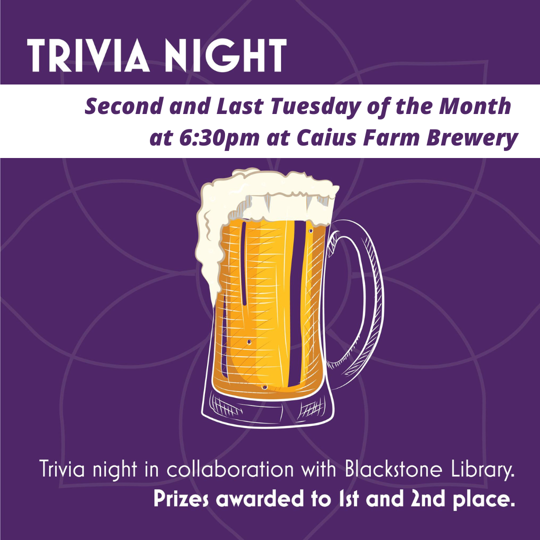 Trivia Night at Caius Farm Brewery Blackstone Library